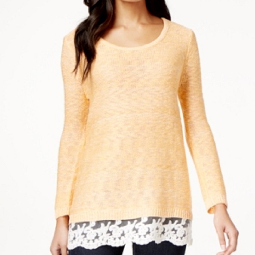 Style & Co. Lace-Hem Marled Sweater in Citrus Splash, Size XL, Retail $54.50